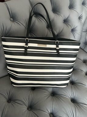 Nine West Black and White Striped Tote